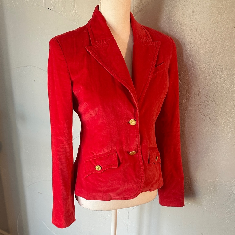 Handmade Velvet Blazer – Orange, Gold Buttons, Floral Lining, vintage charm. - Picture 4 of 15
